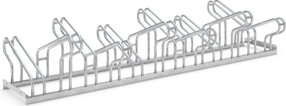 Fahrradständer WSM Bügelparker 1162, verzinkt, Freiaufstellung, 210cm lang, für 12 Fahrräder, bis zu 55mm Reifenbreite, zweiseitige Radeinstellung