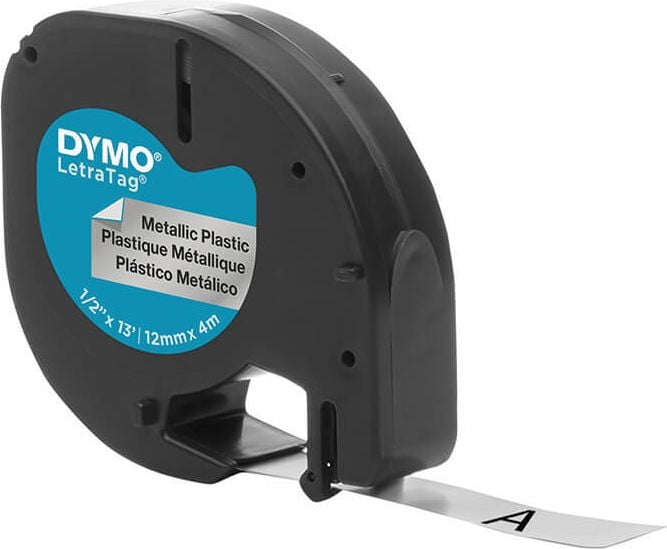 Schriftbänder Dymo LT S0721730, Metall, schwarz auf silber, 12mm/4m