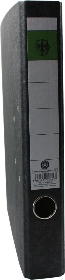 Ordner Bundesadler 50mm Rücken, Wolkenmarmor, A4, 5cm Rücken, 2 Schlitze, grüner Balken,
schwarz