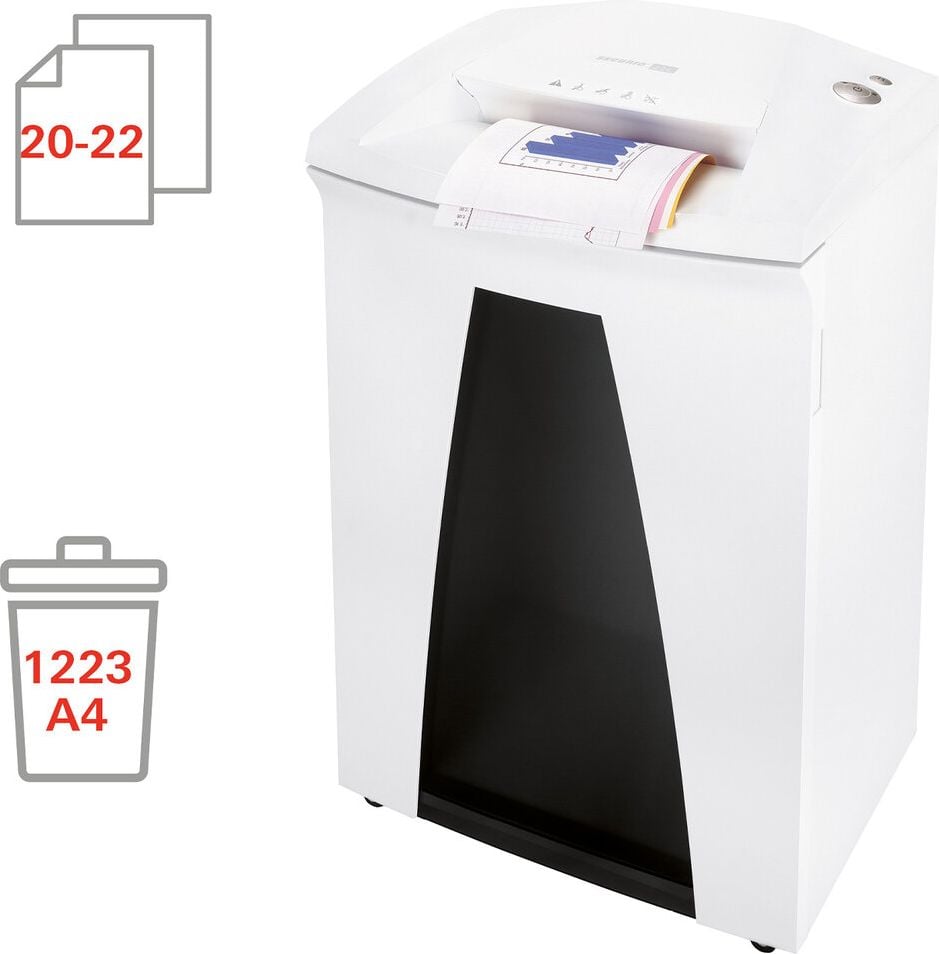 Aktenvernichter HSM Securio B34 1843111, 4,5x30mm Partikelschnitt, ca. 20-22 Blatt,
100 Liter Behälter