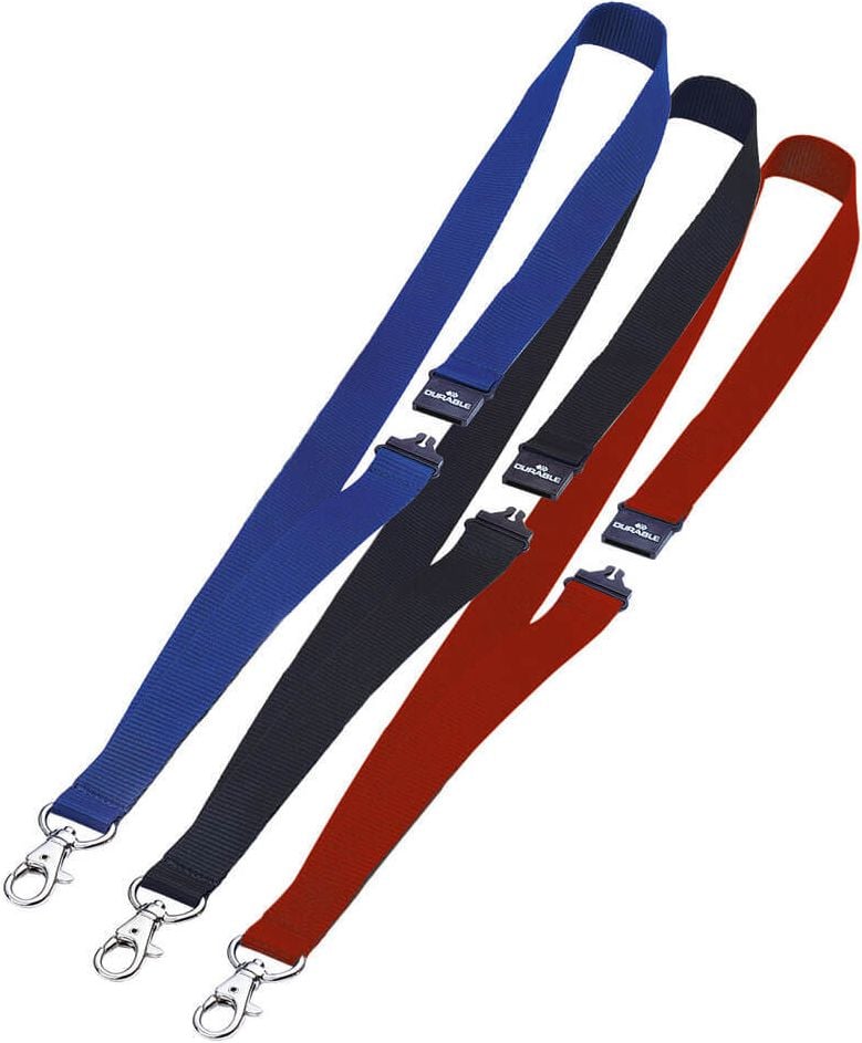 Ausweiskartenhalter Durable 8137, Textilband, 20 mm breit, mit
Sicherheitsverschluss, Pack 10 Stück, grün
