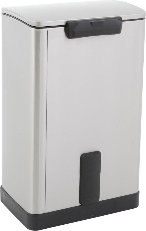 Tret-Abfallsammler EKO E-CUBE, 40 Liter, rechteckig, Kunststoff-Inneneimer, Soft-Close-Deckel, Edelstahl matt, silber