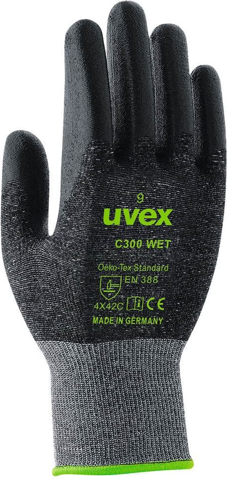 Arbeitshandschuhe uvex C300 wet 60542, Schnittschutzhandschuhe, Bambus-Viskose/
Glas/HPPE/ Polyamid, anthrazit, 1 Paar, Größe 7
