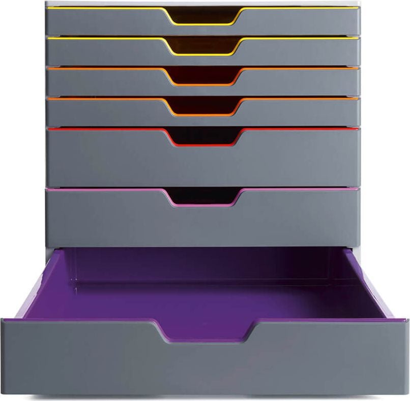 Schubladenbox Durable Varicolor 7 760727, für A4, 7 geschlossene Schubladen, ABS, Korpus grau, abgesetzte Farblinien
