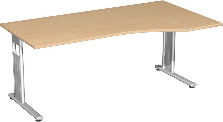 Schreibtisch Geramöbel C Fuß Flex S-617305, 180x100cm (BxT), 68-82cm Höhe, Freiform
rechts, C-Fuß silber, buche