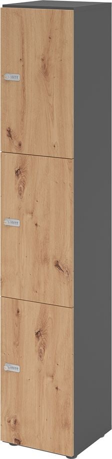 Schließfachschrank Hammerbacher V264L3/G ZS, 40 x 42 x 215,6 cm (BxTxH), 6 Ordnerhöhen, mit Zahlenschloss, 3 Fächer, Korpus: Graphit, asteiche