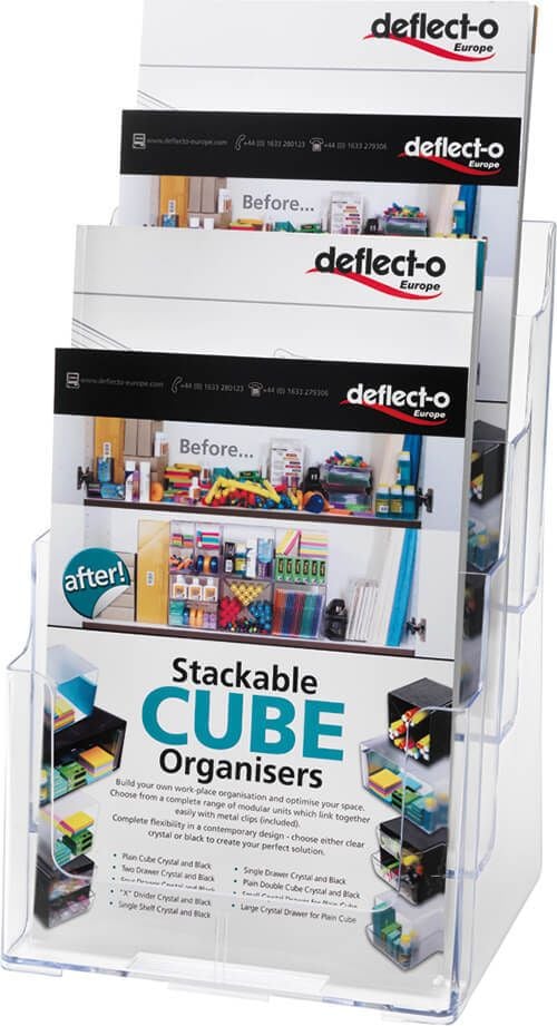 Wand-/Tischprospekthalter deflecto Docuholder 77441, 4 x A4 hoch, 4 Fächer, glasklar