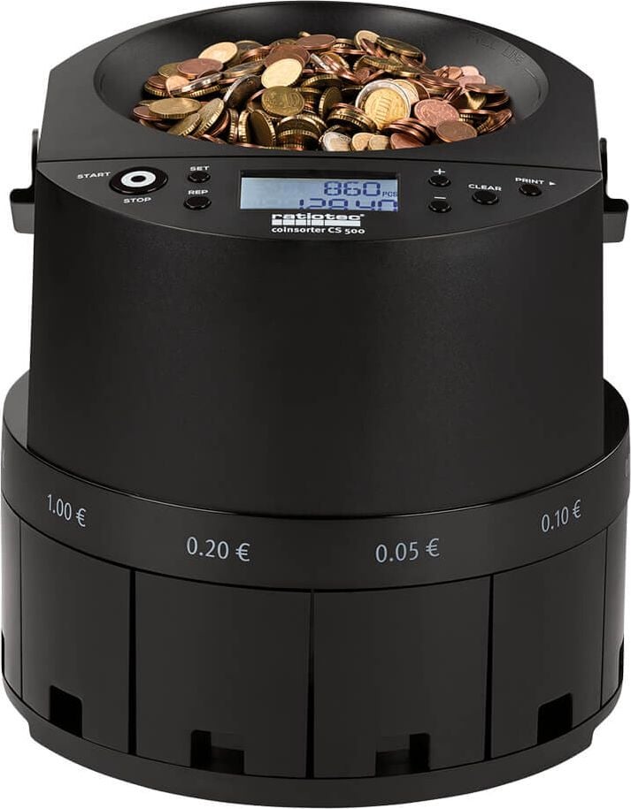 Münzzähler Ratiotec CS 500 946768, zählt und sortiert alle Euro-Münzen, 600
Münzen/Minute, schwarz
