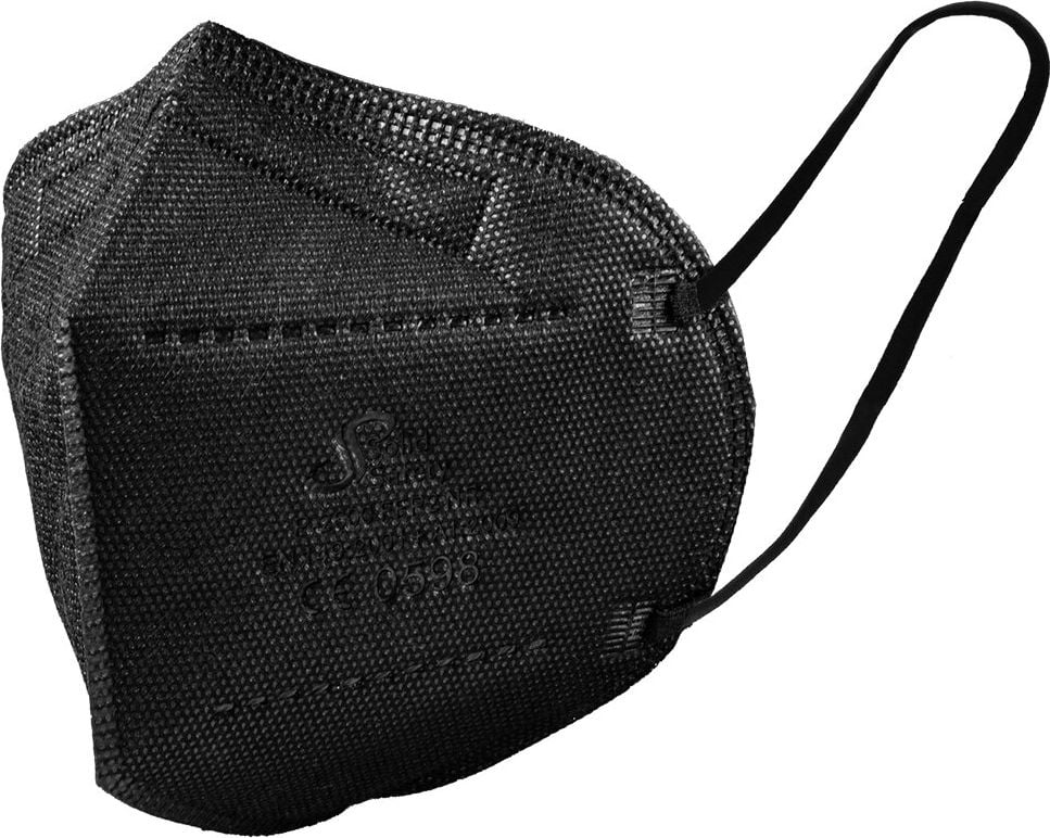 Atemschutzmaske Solid Safety FFP2 NR EN 149:2001+A1:2009, Einwegmaske, ohne Ventil, mit Ohrschlaufen, flach gefaltet, einzeln foliert, schwarz, Pack 5 Stück, schwarz