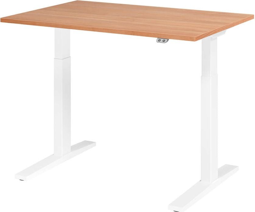 Hubschreibtisch Hammerbacher XMKA12, 120x80cm (BxT), 70-120cm Höhe, elektrisch
höhenverstellbar, rechteckig, C-Fuß weiß, nussbaum