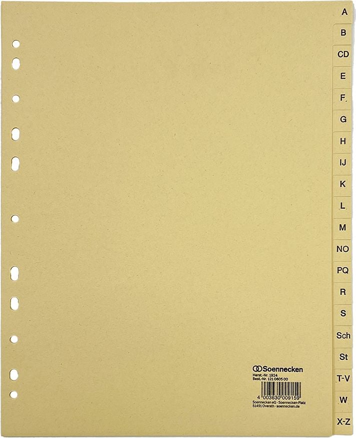 Papierregister a-series A4 Überbreite A-Z AS0975, A4 Überbreit, A-Z, 20-teilig, Tauenpapier 100
g/m², chamois