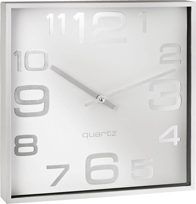 Wanduhr Alco 187, Quarzuhr, 28,3x28,3x4,1cm, Rahmen silber, schwarz