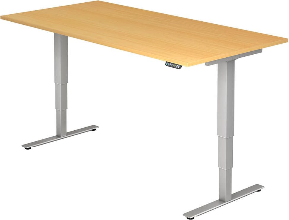 Hubschreibtisch Hammerbacher XDSM2E/x/S, 200x100cm (BxT), 63,5-128,5cm Höhe, rechteckig, T-Fuß silber, buche