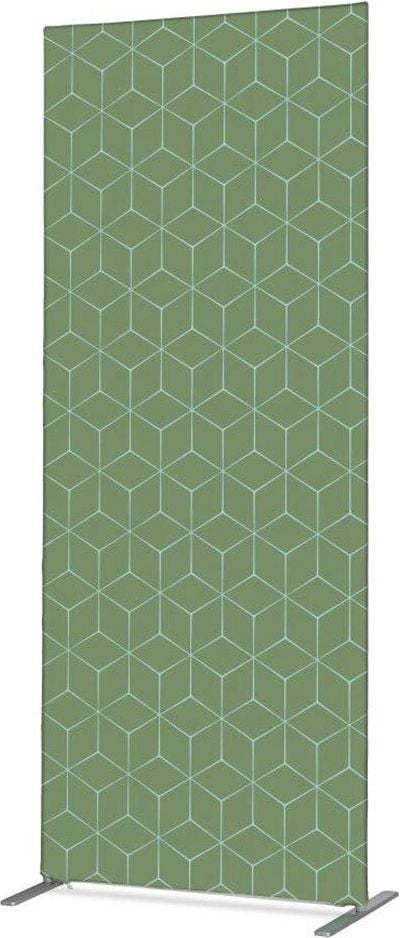 Stellwand Showdown Displays Raumteiler 100-200 Hexagon, 100x200cm, Zipper-Banner Slim mit beidseitigem Textildruckdesign, 100% Polyester, B1 feuerfest, Standfüße, grün