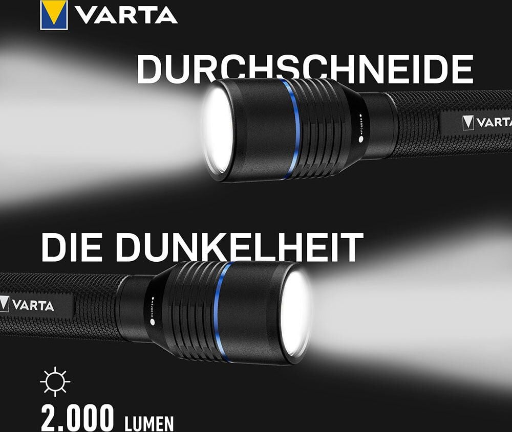 Taschenlampe Varta Night Cutter Pro F40R 18922101111, LED, 2000 Lumen, 350m Leuchtweite, 5 Leuchtstufen, USB-C Anschluss, inkl. Li-Ion Akku, schwarz