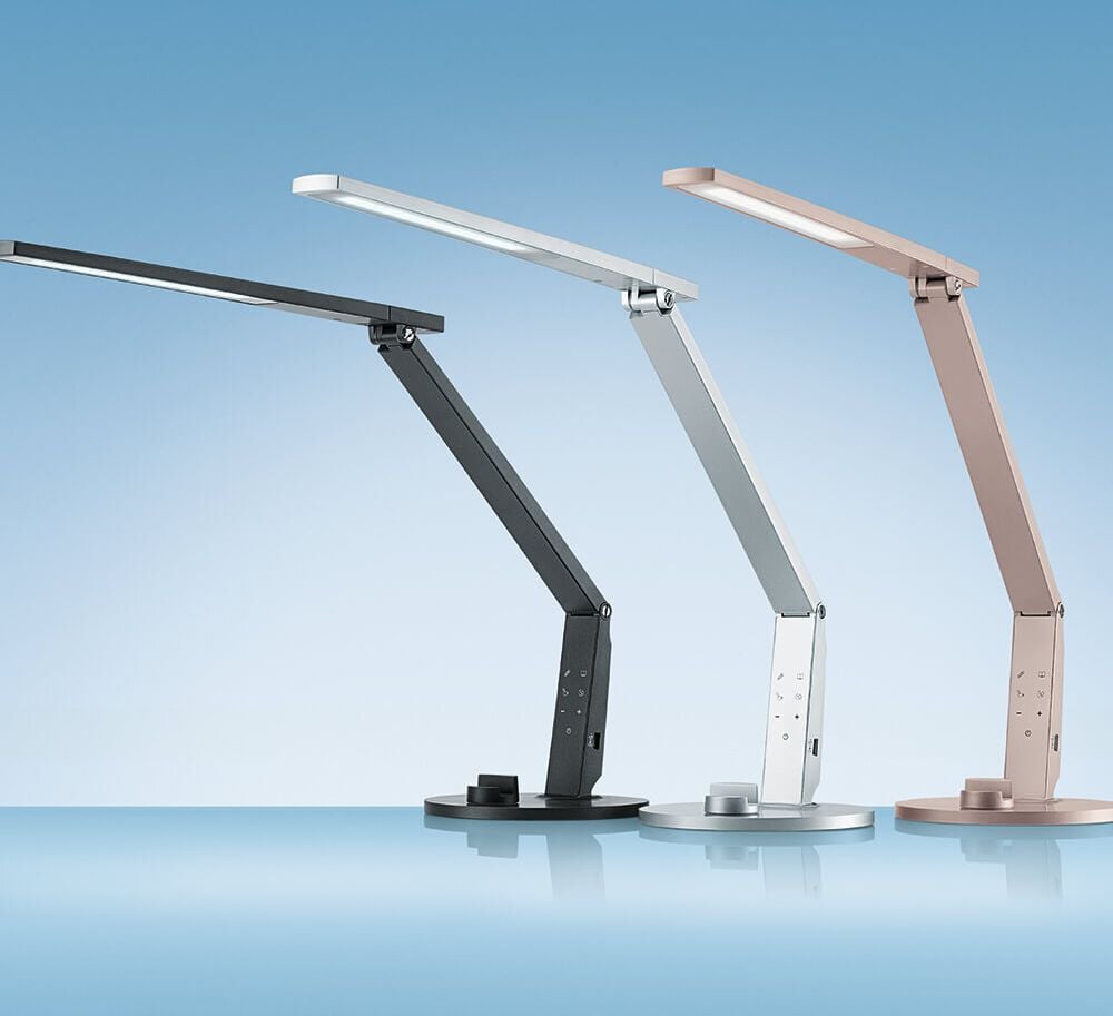 LED-Schreibtischleuchte Hansa LED Vario Plus 41-5010, 10,5 W, LED (warmweiß-tageslichtweiß), 620lm, stufenlos dimmbar, 4 Farbtemperaturstufen, USB-Anschluss, Standfuß, champagner