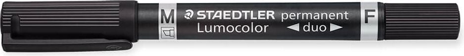 Permanentmarker Staedtler Lumocolor permanent duo 348 B, 1 Rundspitze 0,6mm, 1 Keilspitze 1,5-4mm, schwarz