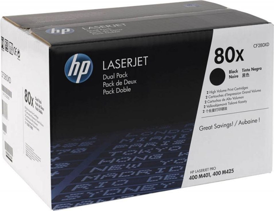 HP Lasertoner CF280XD Nr. 80X, Doppelpack schwarz, je 6.900 Seiten
