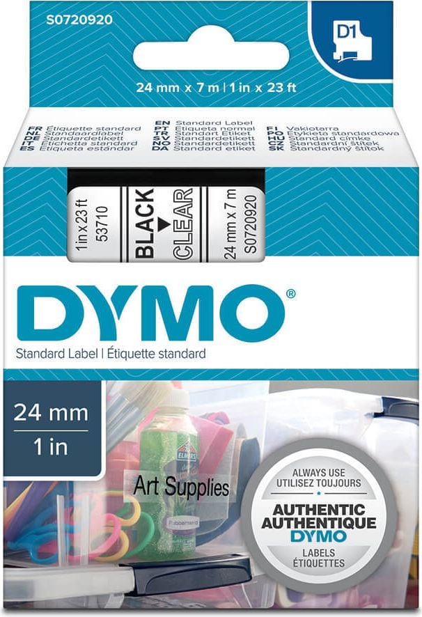 Schriftbänder Dymo D1 53710/S0720920, schwarz auf transparent, 24mm/7m