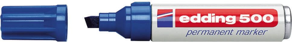 Permanentmarker Edding 500, ca. 2-7mm, Keilspitze, Schaft 100% recyceltes Aluminium, blau