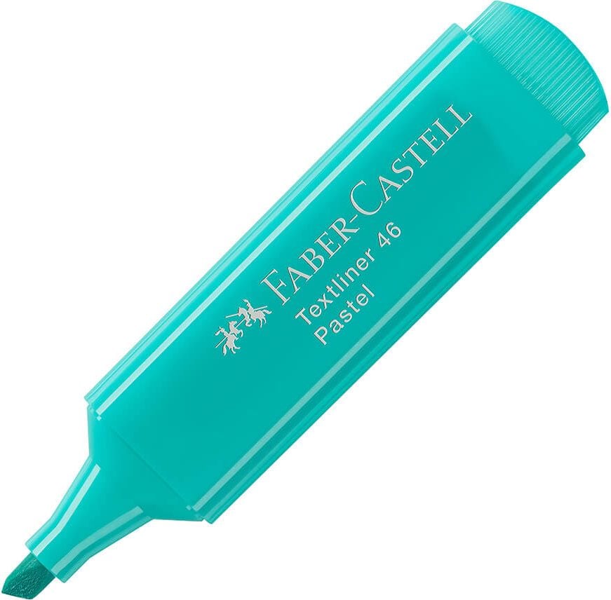 Textmarker Faber-Castell Textliner 46 Pastell 1546, ca. 1-5 mm, Keilspitze, pastell, 100%
recycelter Kunststoff, türkis