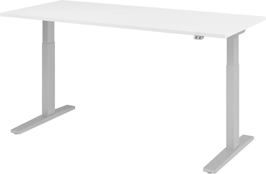 Hubschreibtisch Hammerbacher XMKA19, 180x80cm (BxT), 70-120cm Höhe, elektrisch
höhenverstellbar, rechteckig, C-Fuß silber, weiß