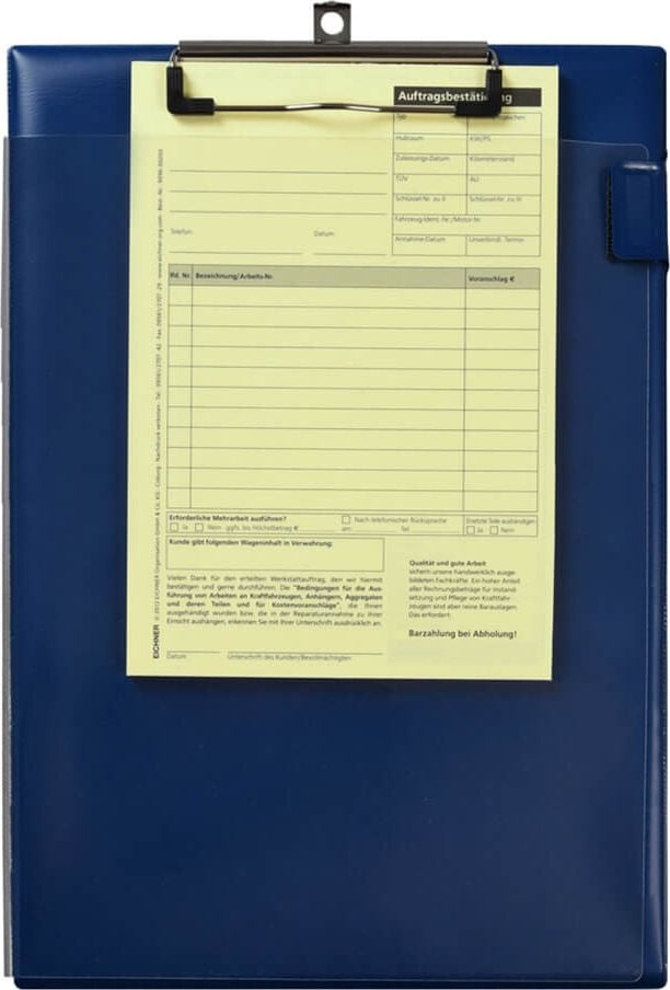 Auftragstasche Eichner Easy Open, A4, vollflächige Schutzfolie mit
Klettverschluss, Blockklammer, blau