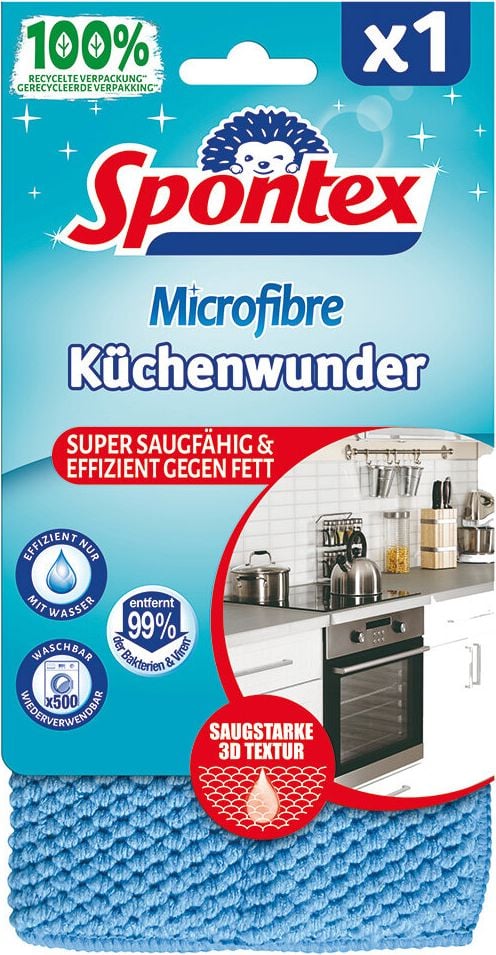Haushaltswischtücher Spontex Microfibre 19790845, 3D Mikrofaser-Pad mit Schwammkern, ideal für
alle Küchenoberflächen