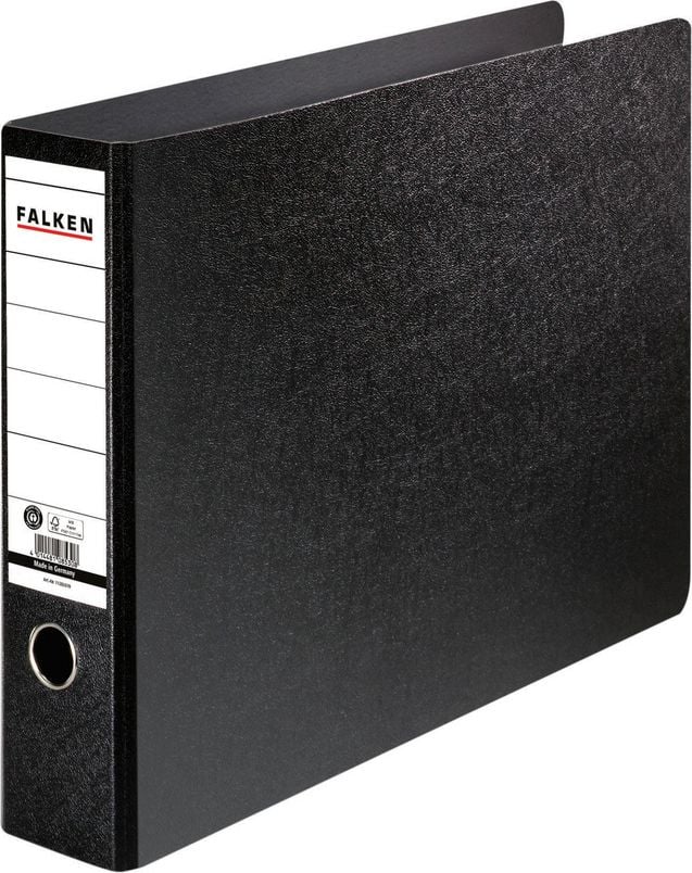 Ordner A3 quer Falken 11285970, 80mm, Wolkenmarmor, A3 quer, 8cm Rücken, Hartpappe RC, Griffloch,
ohne Schlitze, schwarz