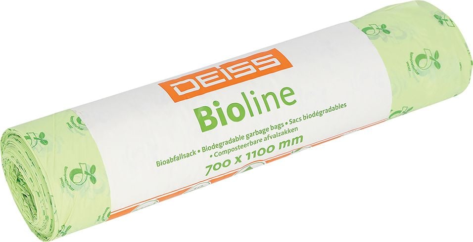 Müllsäcke DEISS Bioline 06070 120 Liter, 70x110cm, ecovio Biofolie, biologisch abbaubar, 120 Liter, 22my, natur, Rolle 10 Stück