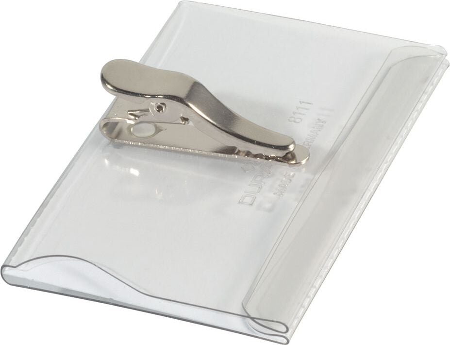 Namensschilder Durable 8111, 54x90mm, Krokoklemme + Einstecklasche, Pack
25 Stück