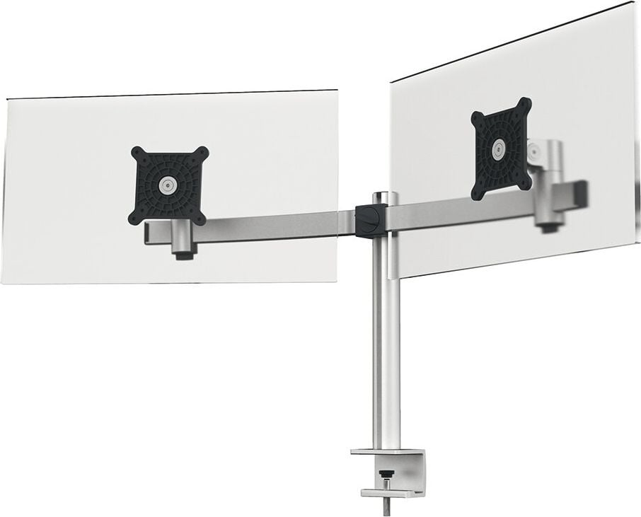 Monitorhalter Durable 508523, für 2 Monitore 21-27 Zoll bis je 8 kg,
höhenverstellbar, Querstrebe, Tischklemme,
silber metallic