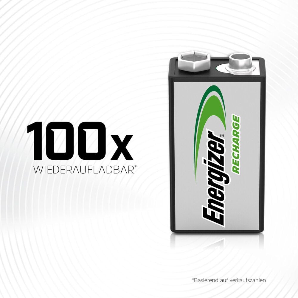 Batterien Energizer NiMH Power Plus E-Block (E), 9 V, aus 7% recycelten Batterien