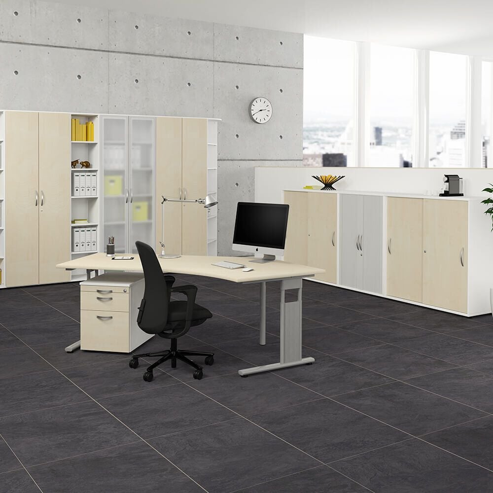 Winkelschreibtisch Geramöbel C Fuß Flex S-617316, 216,6x113cm (BxT), 68-82cm Höhe, 135 Grad
Winkel rechts, C-Fuß silber, hellgrau