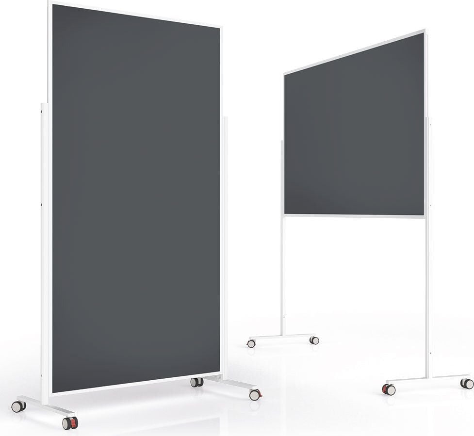 Moderationstafeln Magnetoplan Design VarioPin 11811, Tafel: 180x100cm, einteilig, pinnbarer Filz
farbig, Aluminumrahmen (weiß), Standfuß mit
Rollen, grau