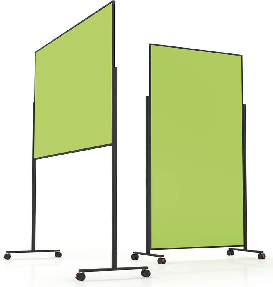 Moderationstafeln Magnetoplan Design VarioPin 11812, Tafel: 180x100cm, einteilig, pinnbarer
Filz farbig, Aluminiumrahmen (schwarz),
Standfuß mit Rollen, grün