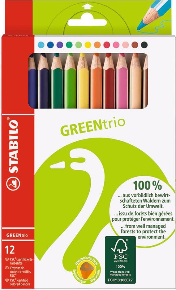 Buntstifte STABILO GREENtrio 6203/12, Etui mit 12 Farben, FSC