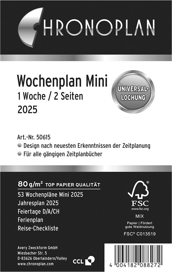 Terminplaner-Einlagen Chronoplan Mini Wochenplan 50617, 1 Woche/2 Seiten