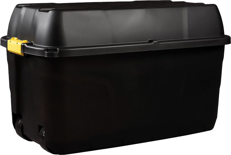 Aufbewahrungsboxen Fellowes Bankers Box 100143947, 175 Liter, Außenmaße: 520x940x560mm (BxTxH), 95% recycelter Kunststoff, Deckel, Spannverschlüsse, Rollen, schwarz, schwarz