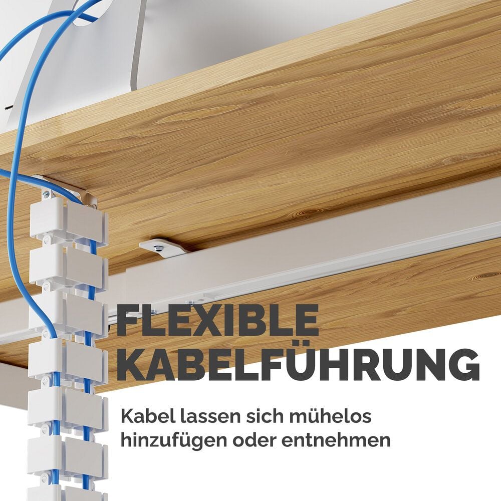 Kabelführung Fellowes CableSpine 100136871/10036872, 128,8cm, 4 getrennte Kabelkanäle, für höhenverstellbare Tische bis 130 cm, weiß