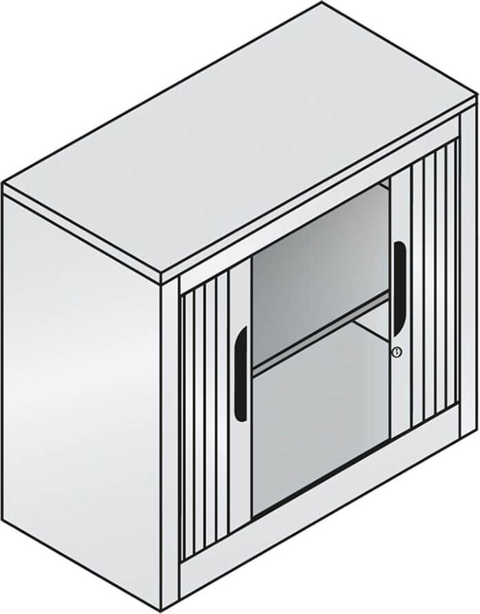 Aktenschrank CP Omnispace 3251-00, 80x72x42cm (BxHxT), 2 Querrollläden,
1 Fachboden, 1 Ordnerhöhe + 1 Restfach,
hellgrau