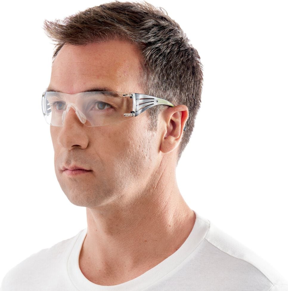 Schutzbrille 3M SecureFit SF400C-1, kratzfest, UV-Schutz, klare Polycabonatscheiben, anpassbare Nasenflügel,
druckfreier Tragekomfort