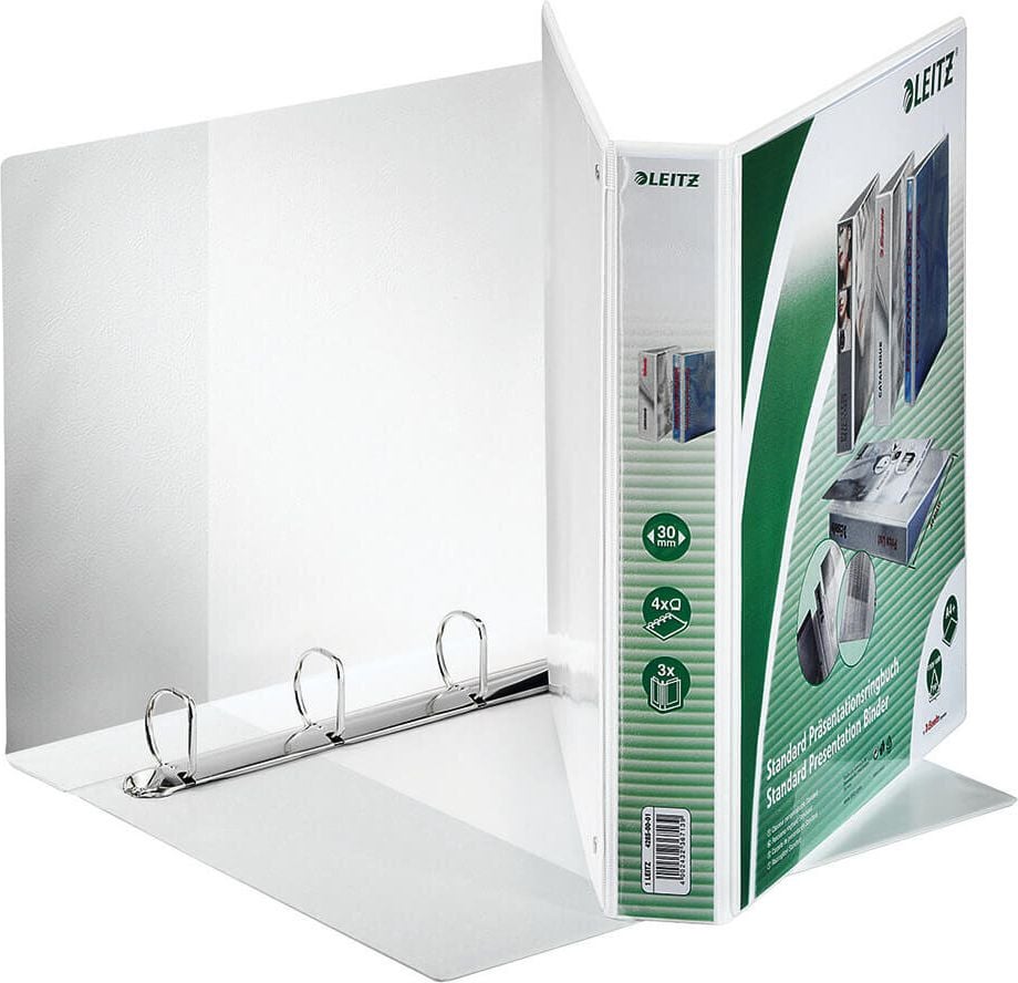 Präsentationsringbuch Leitz Standard 42850001, A4, 4 Ringe, 51mm Rücken, 30mm
Ringdurchmesser/Füllhöhe, weiß, Pack 6 Stück, weiß