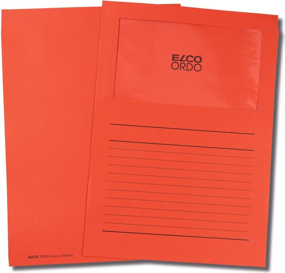 Sichtmappen Elco Ordo classico Organisationsmappe 29489, A4, Karton 120 g/m², Sichtfenster,
Linienaufdruck, Pack 100 Stück, kirschrot