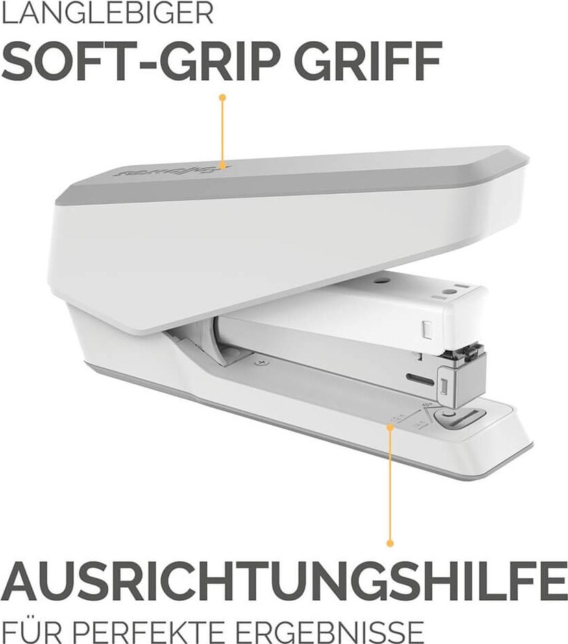 Heftgerät Fellowes EasyPress LX850 5011801/5013001, bis 25 Blatt Heftleistung, für 24/6, 26/6 Klammern, antibakterieller Schutz, weiß