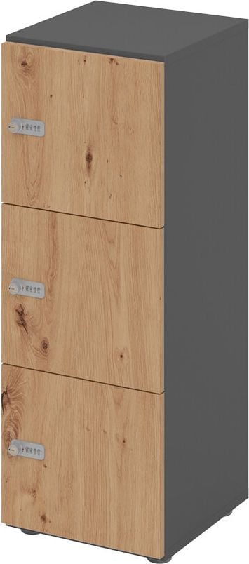 Schließfachschrank Hammerbacher V234L3/G ZS, 40 x 42 x 110 cm (BxTxH), 3 Ordnerhöhen, mit Zahlenschloss, 3 Fächer, Korpus: Graphit, ahorn