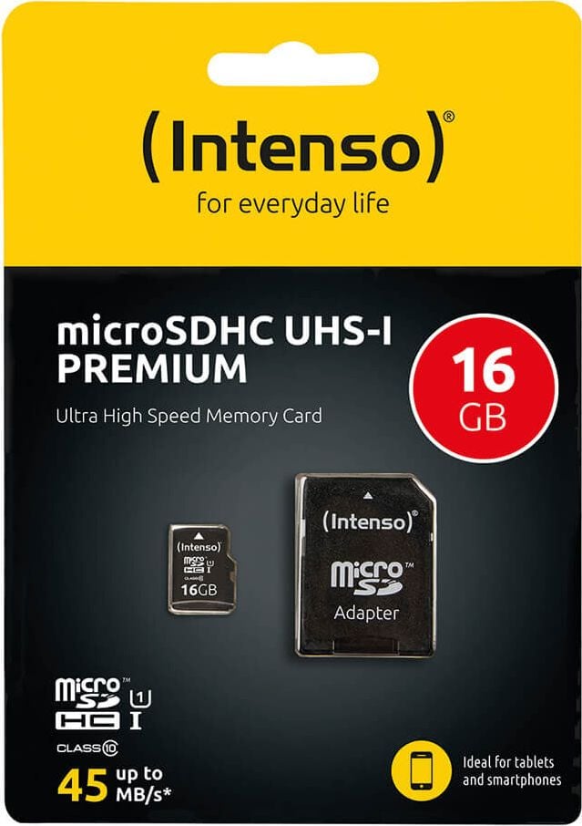 MicroSDHC-Speicherkarten Intenso UHS-I Premium 3423470, Class 10/U1, 16GB, mit SD-Adapter