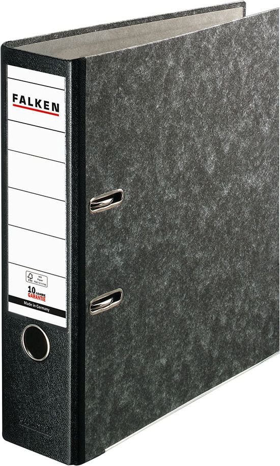 Ordner A4 Falken Recycling Plus 11286523, 80mm, Wolkenmarmor, A4, 8cm Rücken, schwarzer Rücken, Pappeinband, schwarz