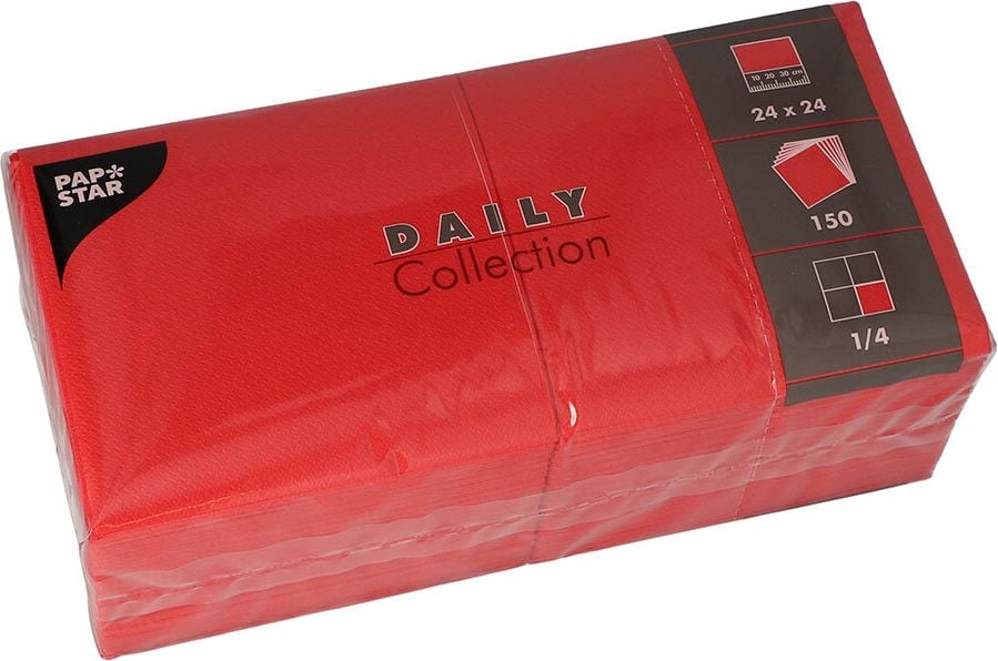 Servietten Papstar DAILY Collection 24x24cm 89604, 1/4 Falz, 2-lagig, Tissue, rot, Pack 150 Stück, rot