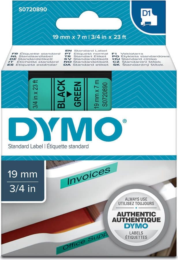 Schriftbänder Dymo D1 45809/S0720890, schwarz auf grün, 19mm/7m